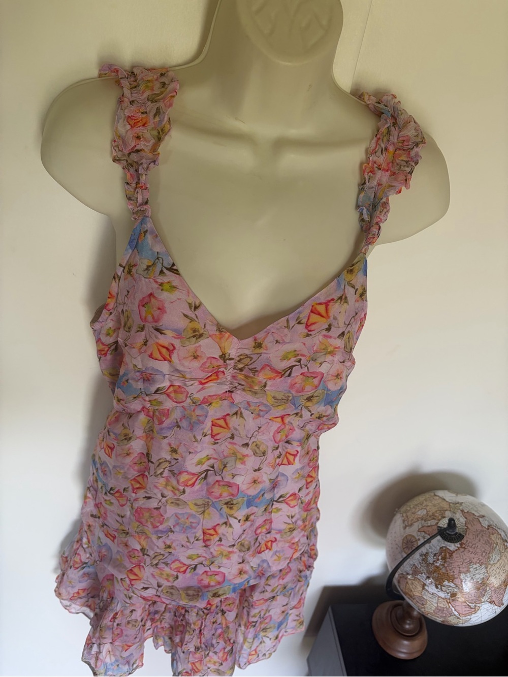 LoveShackFancy Pink Floral Ruffle-Tier Mini Dress - Picture 4 of 6